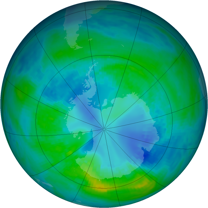 Antarctic ozone map for 17 April 1992
